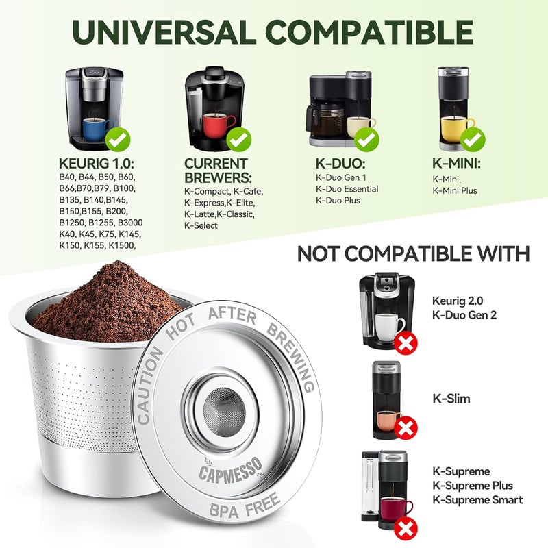 CAPMESSO Reusable K Cups Coffee Pods for Keurig 1.0: Stainless Steel Refillable K Cup - Reusable Coffee Filter for Keurig 1.0 Coffee Maker, Permanent, Eco-Friendly, Innovative Design (6 Pack) - Image 3